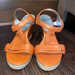 BCBG Paris Orange Ankle Strap Wedge Heel